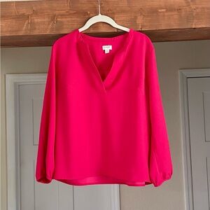 J. Crew Bright Pink V Neck Blouse Size M